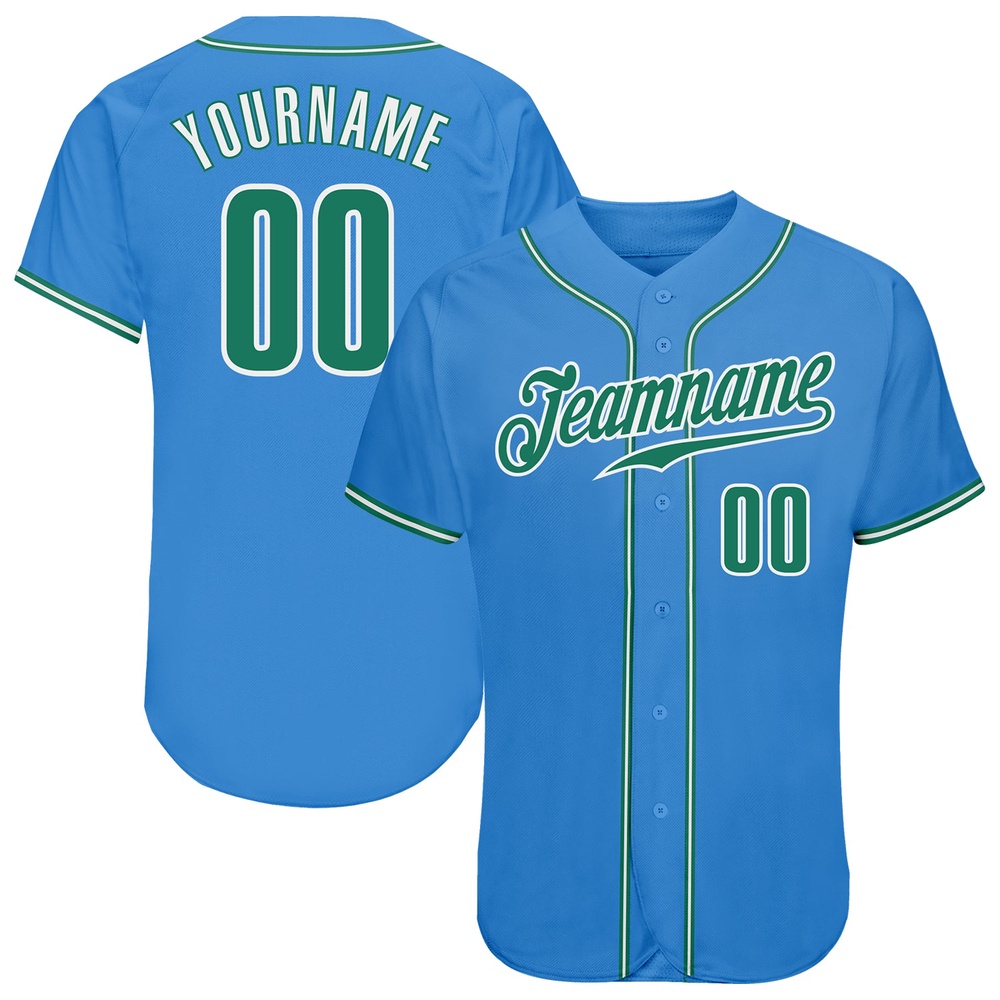 Powder Blue Kelly Green-White Authentic Baseball Jersey, Custom Baseball Jersey, Personalized Sport Jersey Powder Blue Kelly Green-White Authentic Baseball Jersey, Custom Baseball Jersey, Personalized Sport Jersey