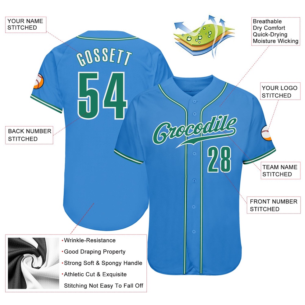 Powder Blue Kelly Green-White Authentic Baseball Jersey, Custom Baseball Jersey, Personalized Sport Jersey Powder Blue Kelly Green-White Authentic Baseball Jersey, Custom Baseball Jersey, Personalized Sport Jersey