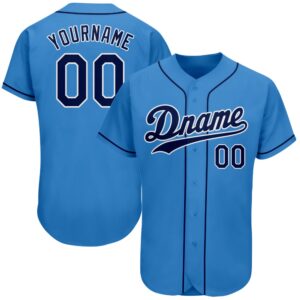 Powder Blue Navy-White Authentic Baseball Jersey, Custom…
