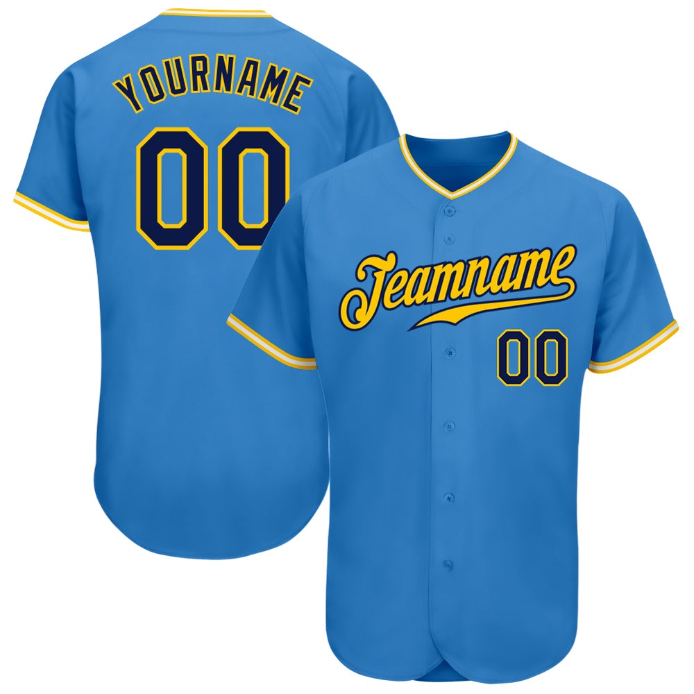 Powder Blue Navy Gold-White Authentic Baseball Jersey, Custom Baseball Jersey, Personalized Sport Jersey Powder Blue Navy Gold-White Authentic Baseball Jersey, Custom Baseball Jersey, Personalized Sport Jersey