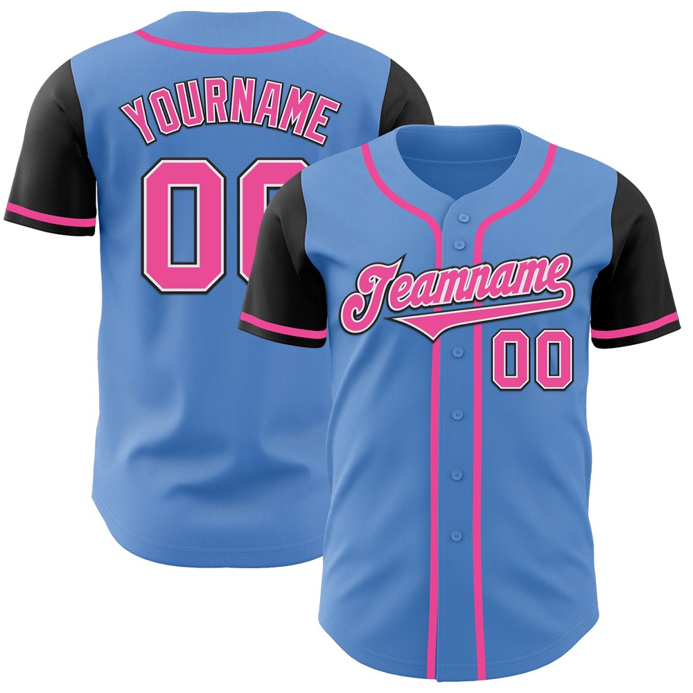 Powder Blue Pink-Black Authentic Two Tone Baseball Jersey, Custom Baseball Jersey, Personalized Sport Jersey Powder Blue Pink-Black Authentic Two Tone Baseball Jersey, Custom Baseball Jersey, Personalized Sport Jersey