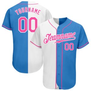 Powder Blue Pink-White Authentic Split Fashion Baseball…