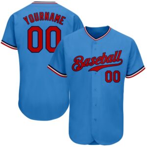 Powder Blue Red-Navy Authentic Baseball Jersey, Custom…