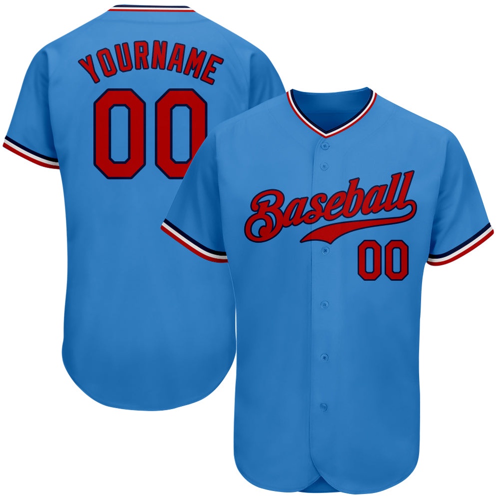 Powder Blue Red-Navy Authentic Baseball Jersey, Custom Baseball Jersey, Personalized Sport Jersey Powder Blue Red-Navy Authentic Baseball Jersey, Custom Baseball Jersey, Personalized Sport Jersey