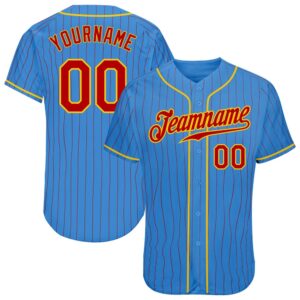 Powder Blue Red Pinstripe Red-Gold Authentic Baseball…