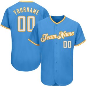 Powder Blue White-Gold Authentic Baseball Jersey, Custom…