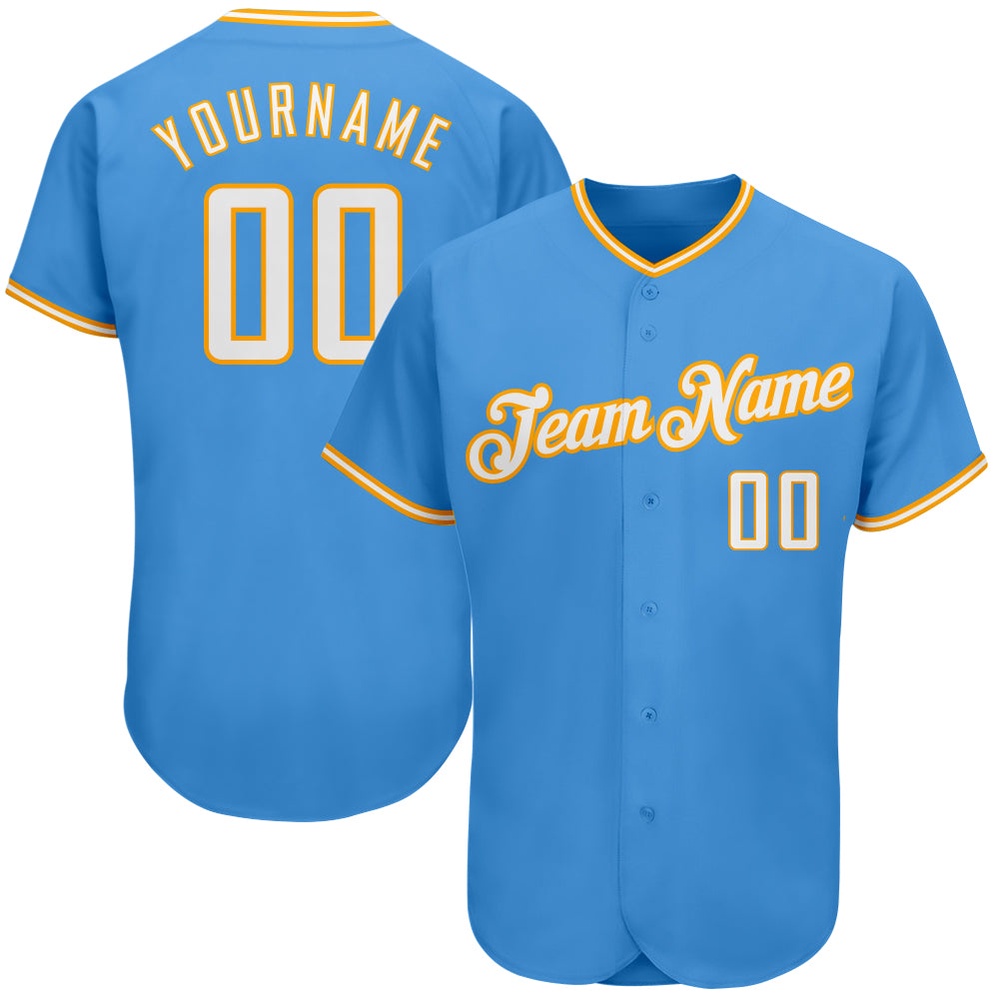 Powder Blue White-Gold Authentic Baseball Jersey, Custom Baseball Jersey, Personalized Sport Jersey Powder Blue White-Gold Authentic Baseball Jersey, Custom Baseball Jersey, Personalized Sport Jersey
