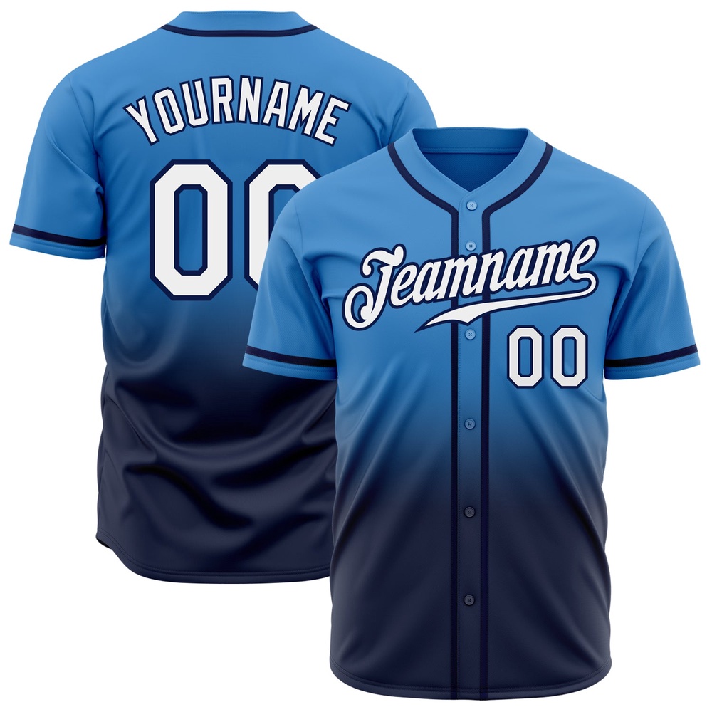Powder Blue White-Navy Authentic Fade Fashion Baseball Jersey, Custom Baseball Jersey, Personalized Sport Jersey Powder Blue White-Navy Authentic Fade Fashion Baseball Jersey, Custom Baseball Jersey, Personalized Sport Jersey