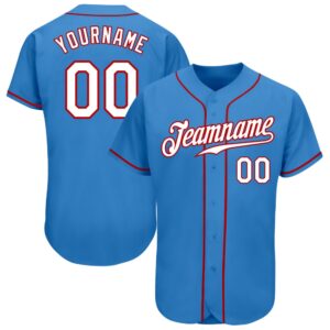 Powder Blue White-Red Authentic Baseball Jersey, Custom…