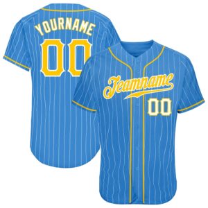 Powder Blue White Pinstripe Gold-White Authentic Baseball…