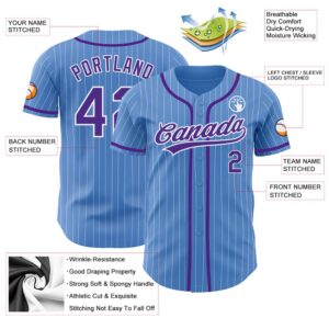 Powder Blue White Pinstripe Purple Authentic Baseball Jersey Custom Baseball Jersey Personalized Sport Jersey 2 bldlux.jpg