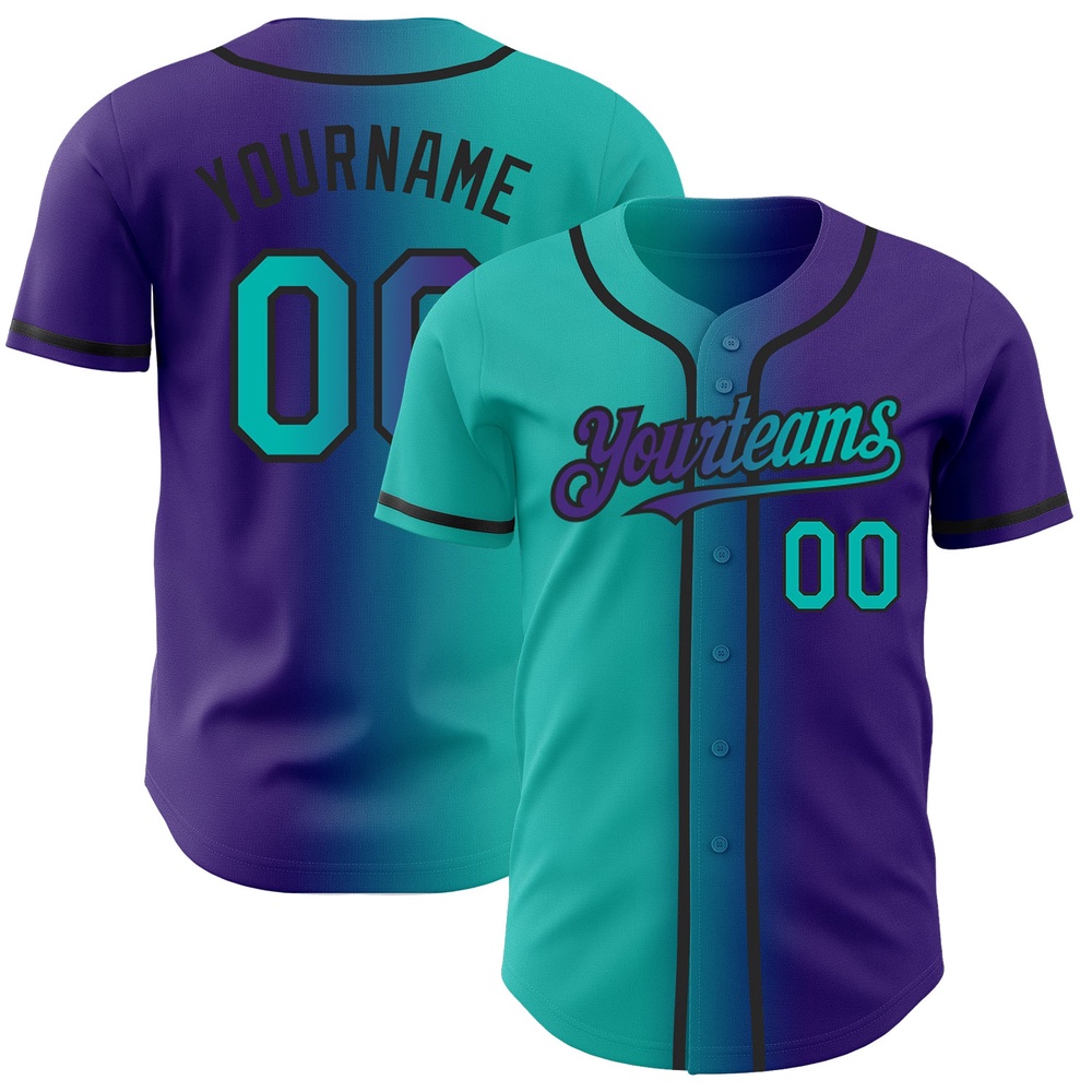 Purple Aqua-Black Authentic Gradient Fashion Baseball Jersey, Custom Baseball Jersey, Personalized Sport Jersey Purple Aqua-Black Authentic Gradient Fashion Baseball Jersey, Custom Baseball Jersey, Personalized Sport Jersey