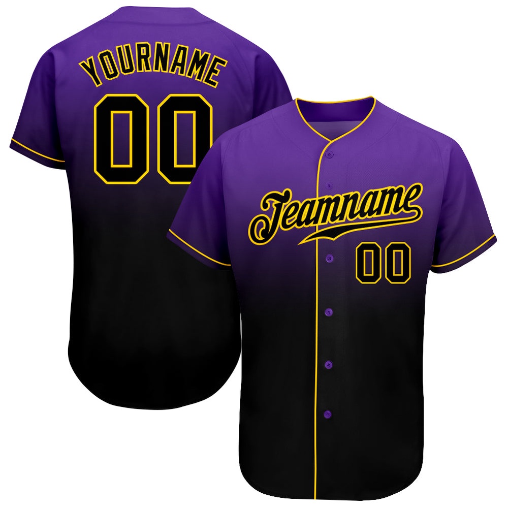 Purple Black-Gold Authentic Fade Fashion Baseball Jersey, Custom Baseball Jersey, Personalized Sport Jersey Purple Black-Gold Authentic Fade Fashion Baseball Jersey, Custom Baseball Jersey, Personalized Sport Jersey