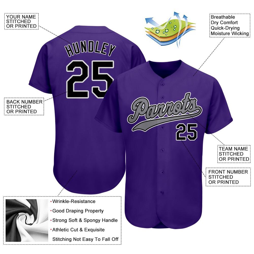 Purple Black-Gray Authentic Baseball Jersey, Custom Baseball Jersey, Personalized Sport Jersey Purple Black-Gray Authentic Baseball Jersey, Custom Baseball Jersey, Personalized Sport Jersey