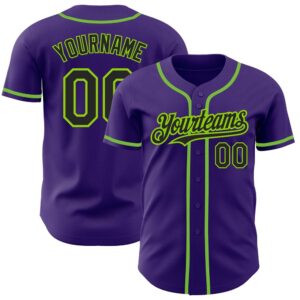 Purple Black-Neon Green Authentic Baseball Jersey, Custom…