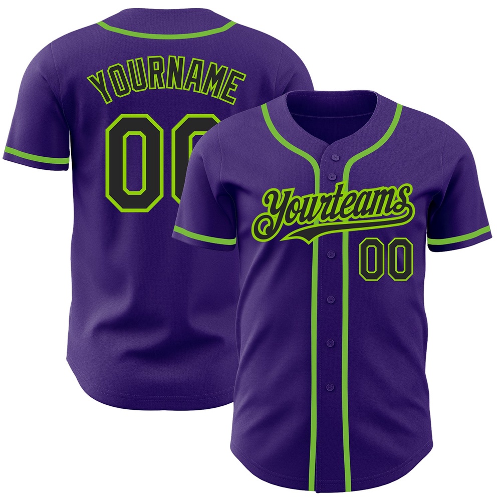 Purple Black-Neon Green Authentic Baseball Jersey, Custom Baseball Jersey, Personalized Sport Jersey Purple Black-Neon Green Authentic Baseball Jersey, Custom Baseball Jersey, Personalized Sport Jersey