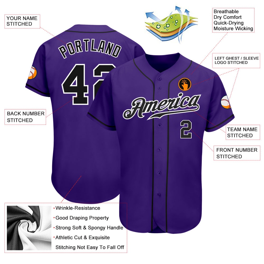 Purple Black-White Authentic Baseball Jersey, Custom Baseball Jersey, Personalized Sport Jersey Purple Black-White Authentic Baseball Jersey, Custom Baseball Jersey, Personalized Sport Jersey