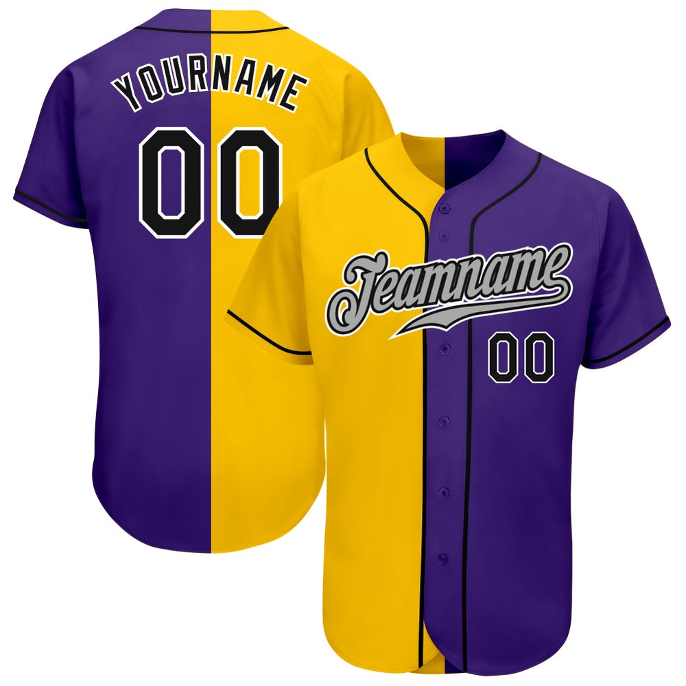 Purple Black-Yellow Authentic Split Fashion Baseball Jersey, Custom Baseball Jersey, Personalized Sport Jersey Purple Black-Yellow Authentic Split Fashion Baseball Jersey, Custom Baseball Jersey, Personalized Sport Jersey