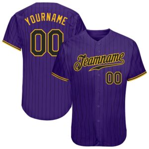 Purple Black Pinstripe Black-Gold Authentic Baseball Jersey,…
