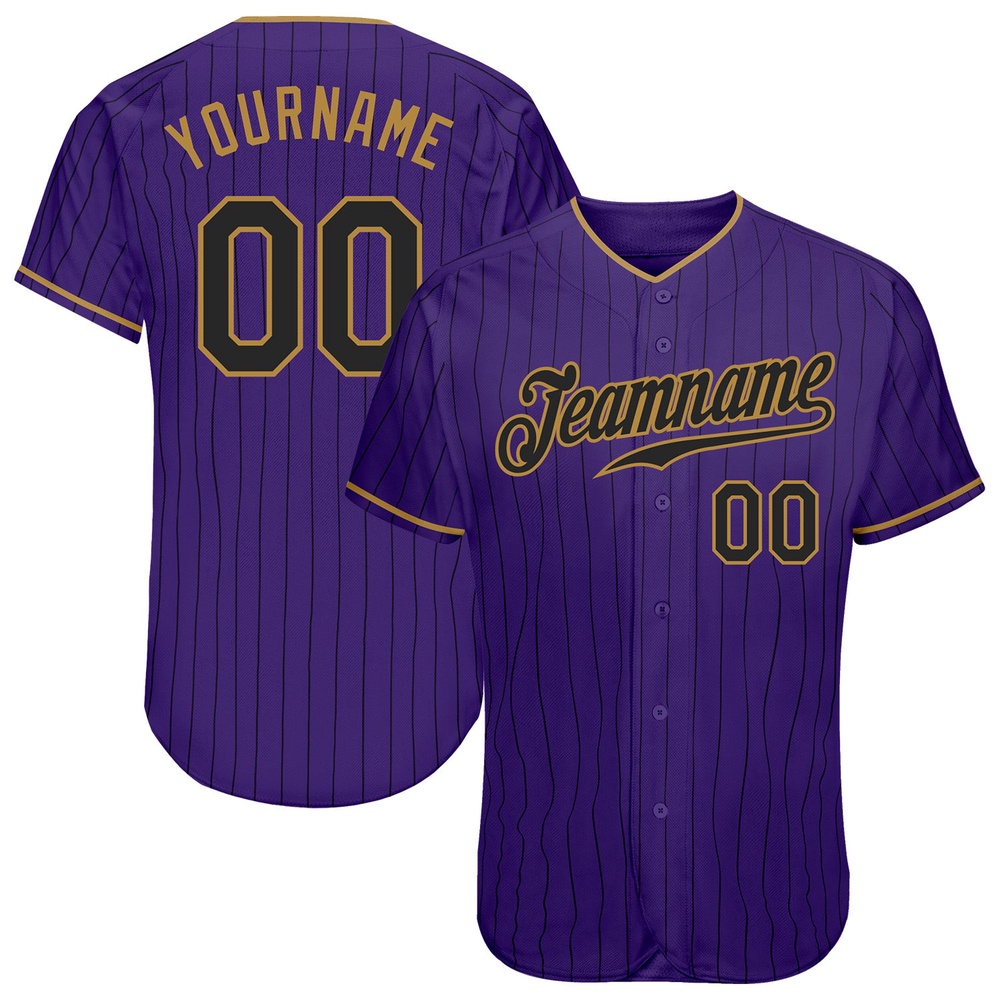 Purple Black Pinstripe Black-Old Gold Authentic Baseball Jersey, Custom Baseball Jersey, Personalized Sport Jersey Purple Black Pinstripe Black-Old Gold Authentic Baseball Jersey, Custom Baseball Jersey, Personalized Sport Jersey