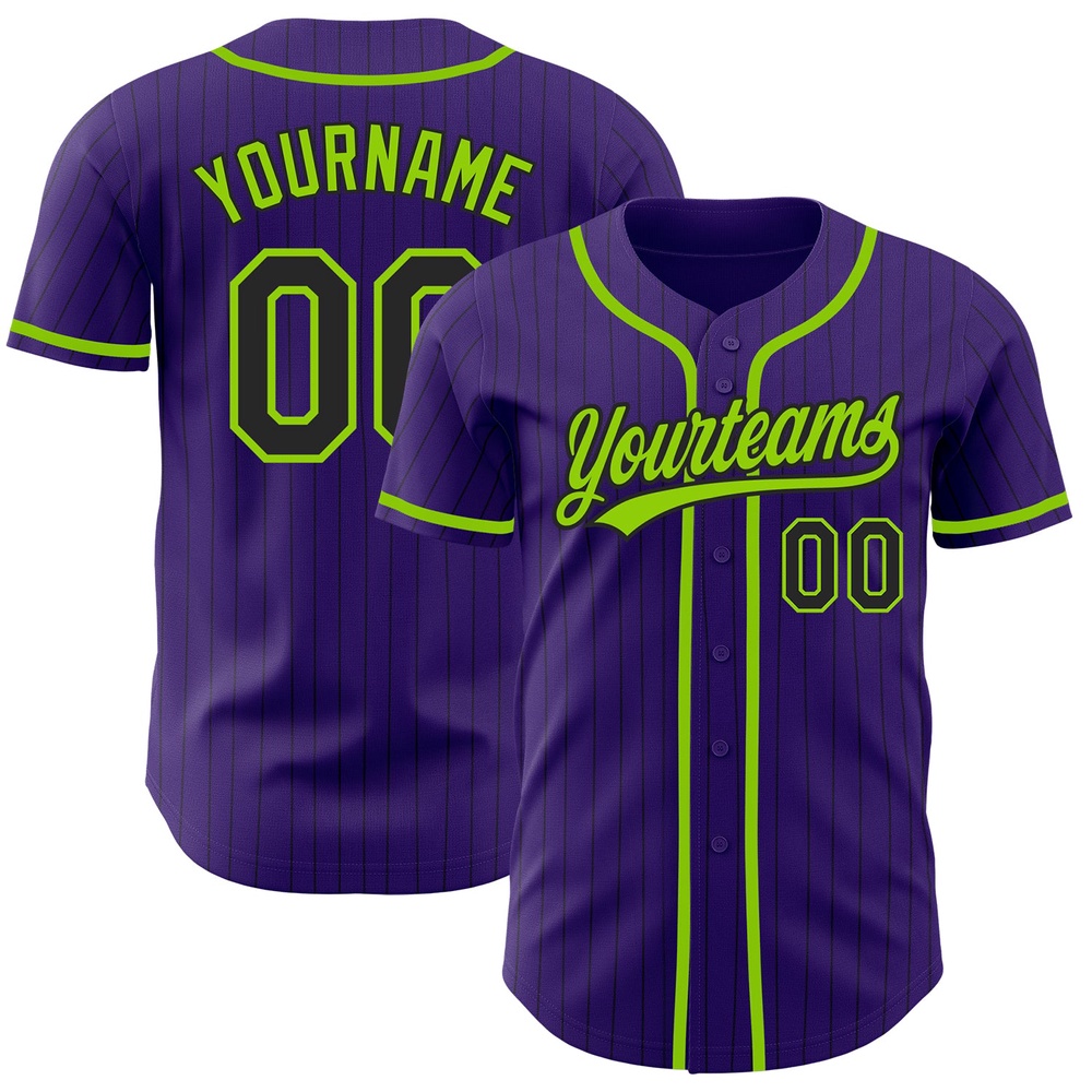 Purple Black Pinstripe Neon Green Authentic Baseball Jersey, Custom Baseball Jersey, Personalized Sport Jersey Purple Black Pinstripe Neon Green Authentic Baseball Jersey, Custom Baseball Jersey, Personalized Sport Jersey