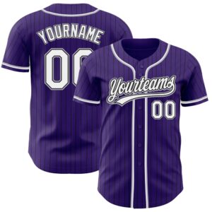 Purple Black Pinstripe White-Gray Authentic Baseball Jersey,…