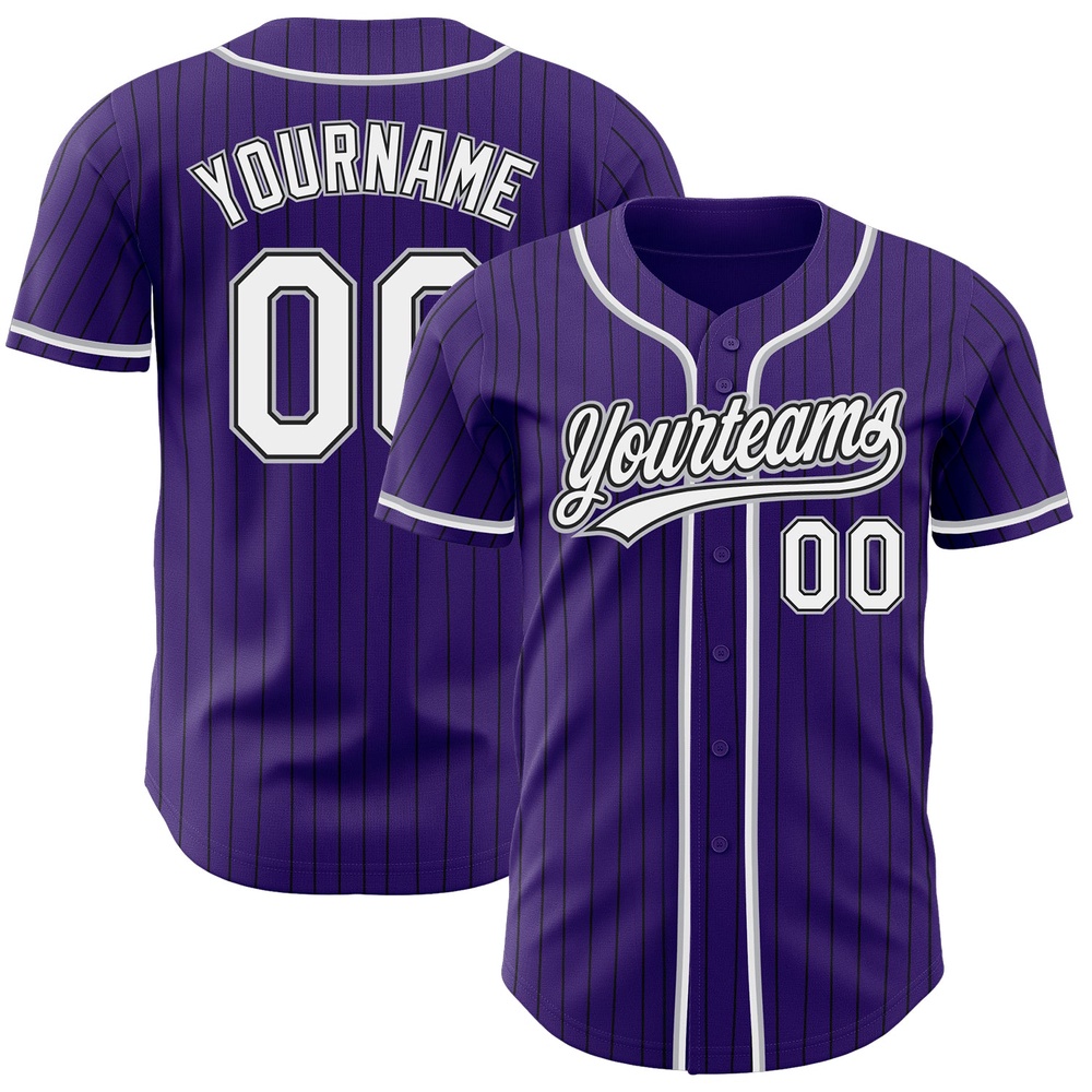 Purple Black Pinstripe White-Gray Authentic Baseball Jersey, Custom Baseball Jersey, Personalized Sport Jersey Purple Black Pinstripe White-Gray Authentic Baseball Jersey, Custom Baseball Jersey, Personalized Sport Jersey