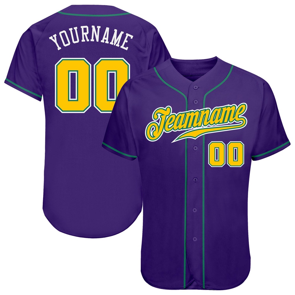 Purple Gold-Kelly Green Authentic Baseball Jersey, Custom Baseball Jersey, Personalized Sport Jersey Purple Gold-Kelly Green Authentic Baseball Jersey, Custom Baseball Jersey, Personalized Sport Jersey