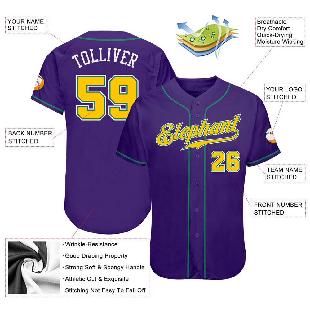 Purple Gold-Kelly Green Authentic Baseball Jersey, Custom Baseball Jersey, Personalized Sport Jersey Purple Gold-Kelly Green Authentic Baseball Jersey, Custom Baseball Jersey, Personalized Sport Jersey
