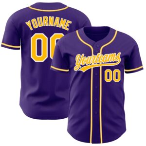 Purple Gold-White Authentic Baseball Jersey, Custom Baseball…