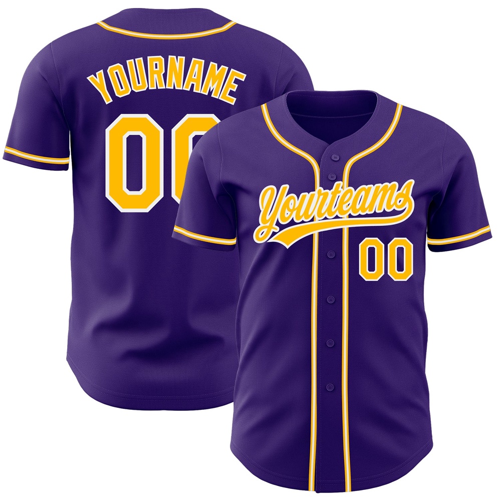 Purple Gold-White Authentic Baseball Jersey, Custom Baseball Jersey, Personalized Sport Jersey Purple Gold-White Authentic Baseball Jersey, Custom Baseball Jersey, Personalized Sport Jersey