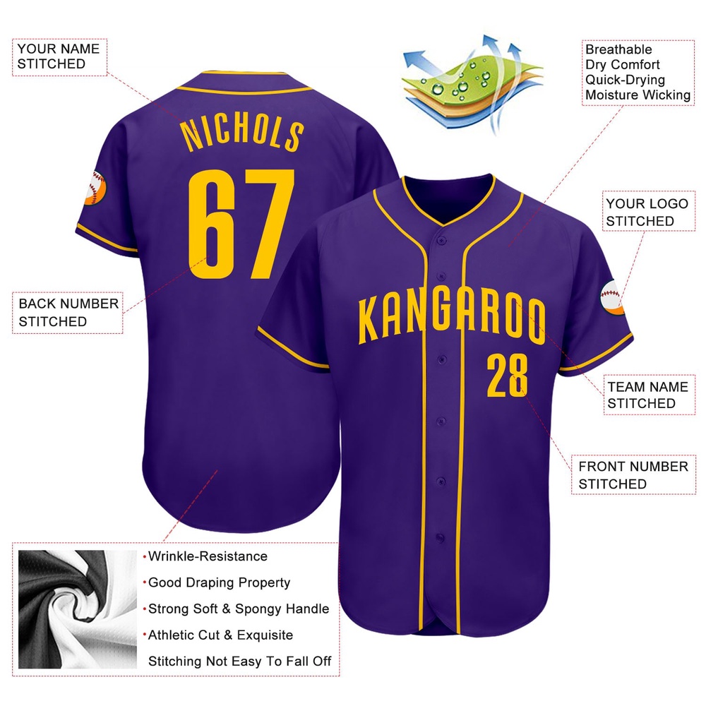 Purple Gold Authentic Baseball Jersey, Custom Baseball Jersey, Personalized Sport Jersey Purple Gold Authentic Baseball Jersey, Custom Baseball Jersey, Personalized Sport Jersey
