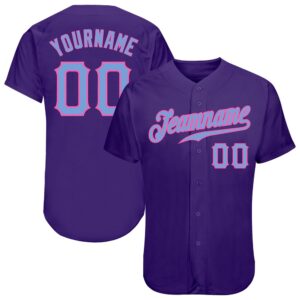 Purple Light Blue-Pink Authentic Baseball Jersey, Custom…