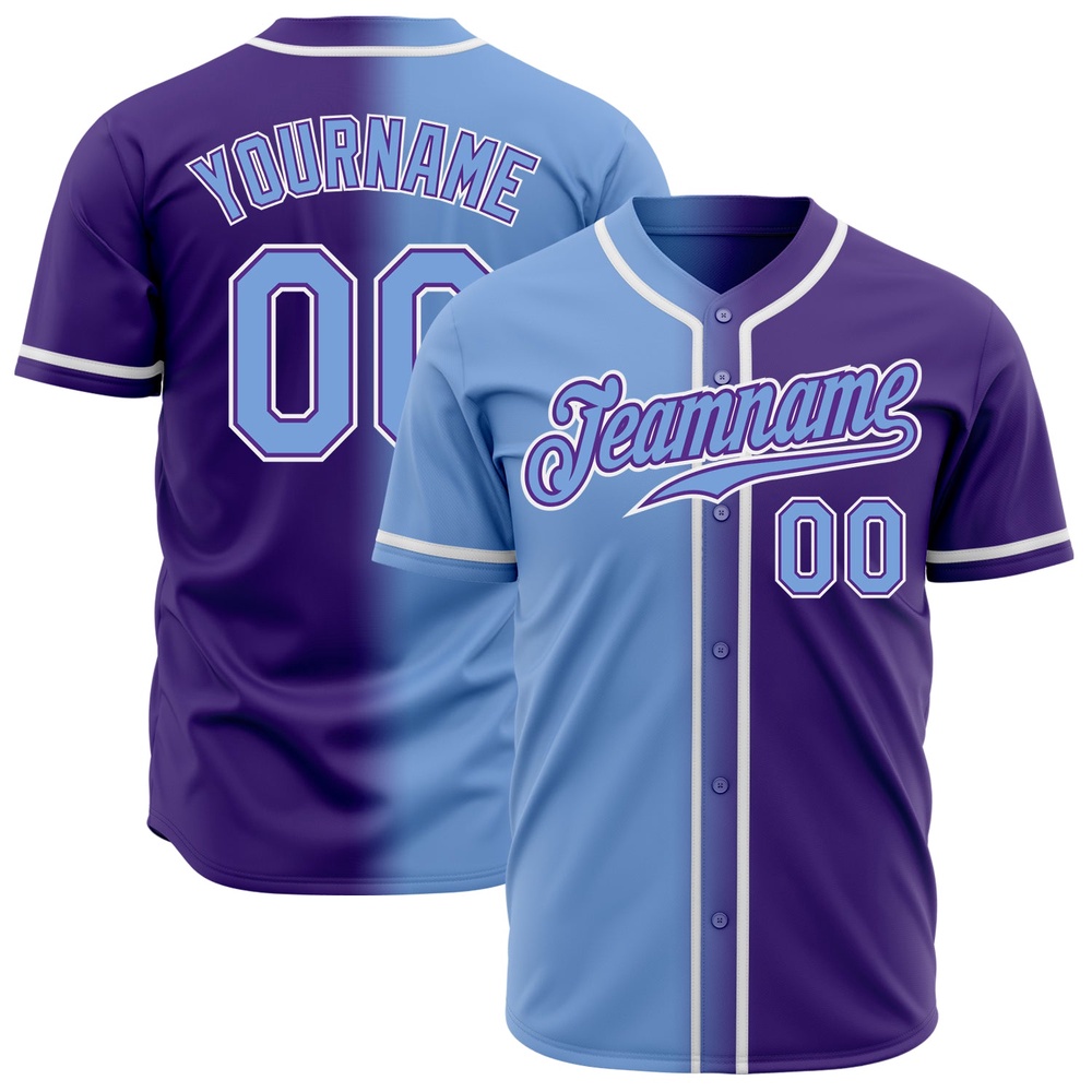 Purple Light Blue-White Authentic Gradient Fashion Baseball Jersey, Custom Baseball Jersey, Personalized Sport Jersey Purple Light Blue-White Authentic Gradient Fashion Baseball Jersey, Custom Baseball Jersey, Personalized Sport Jersey
