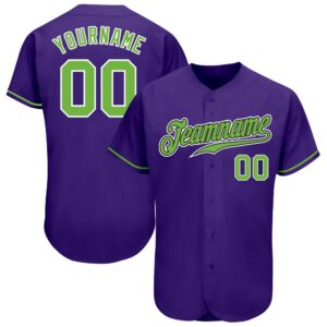 Purple Neon Green-White Authentic Baseball Jersey, Custom…