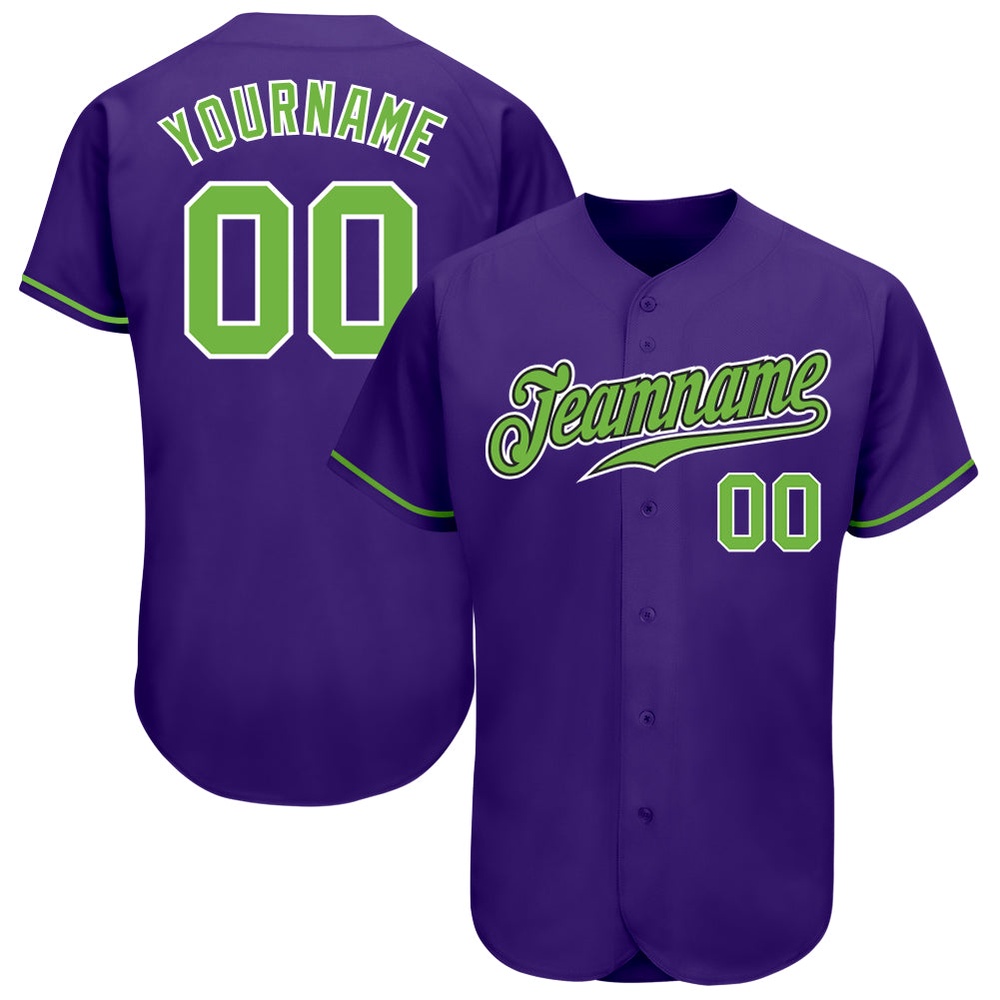 Purple Neon Green-White Authentic Baseball Jersey, Custom Baseball Jersey, Personalized Sport Jersey Purple Neon Green-White Authentic Baseball Jersey, Custom Baseball Jersey, Personalized Sport Jersey