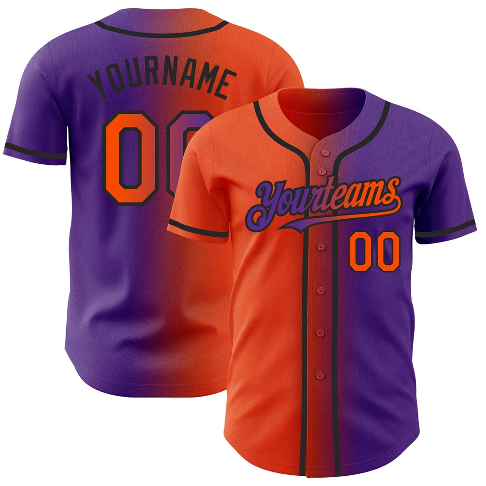 Purple Orange-Black Authentic Gradient Fashion Baseball Jersey, Custom Baseball Jersey, Personalized Sport Jersey Purple Orange-Black Authentic Gradient Fashion Baseball Jersey, Custom Baseball Jersey, Personalized Sport Jersey