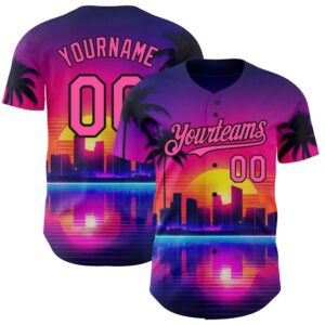 Purple Pink-Black 3D Miami Palm Trees City…