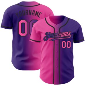Purple Pink-Black Authentic Gradient Fashion Baseball Jersey,…