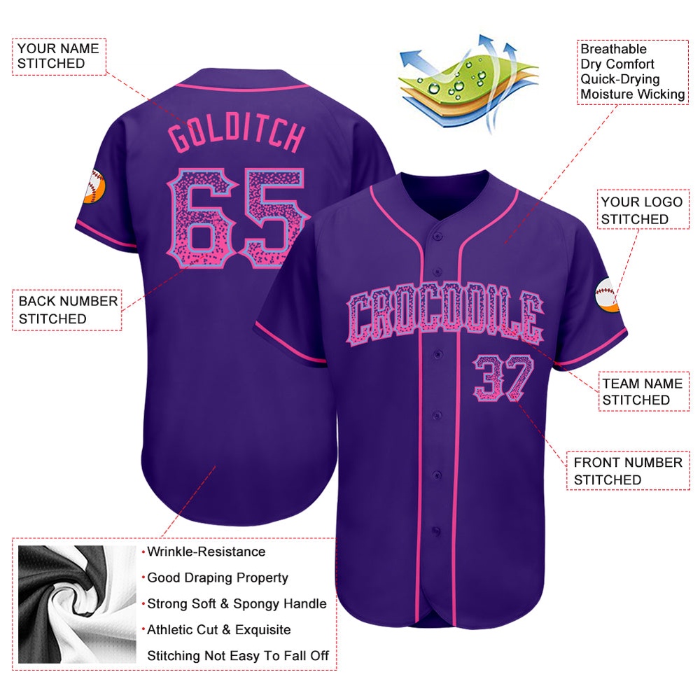 Purple Pink-Light Blue Authentic Drift Fashion Baseball Jersey, Custom Baseball Jersey, Personalized Sport Jersey Purple Pink-Light Blue Authentic Drift Fashion Baseball Jersey, Custom Baseball Jersey, Personalized Sport Jersey