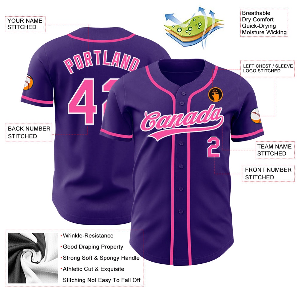 Purple Pink-White Authentic Baseball Jersey, Custom Baseball Jersey, Personalized Sport Jersey Purple Pink-White Authentic Baseball Jersey, Custom Baseball Jersey, Personalized Sport Jersey