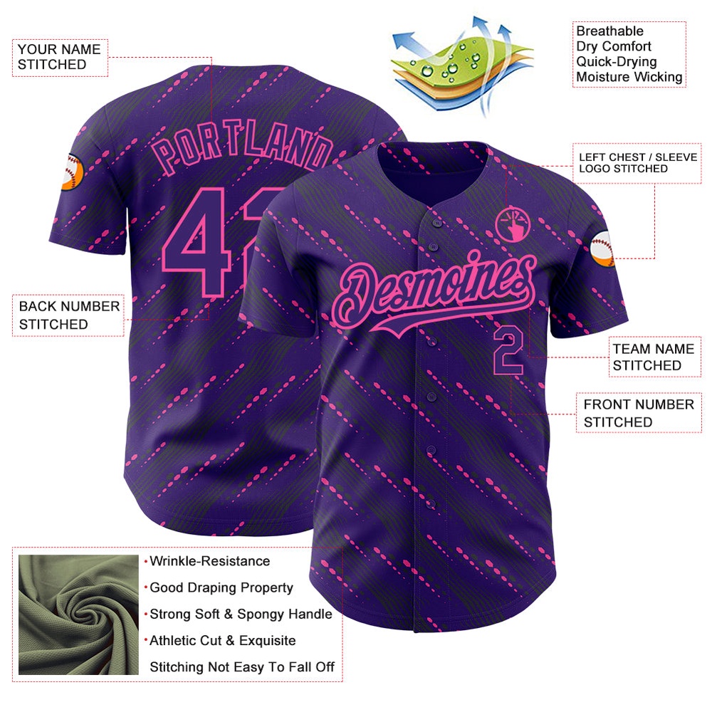 Purple Pink 3D Pattern Design Slant Lines Authentic Baseball Jersey, Custom Baseball Jersey, Personalized Sport Jersey Purple Pink 3D Pattern Design Slant Lines Authentic Baseball Jersey, Custom Baseball Jersey, Personalized Sport Jersey