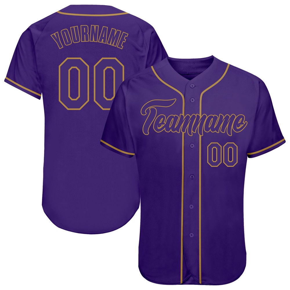 Purple Purple-Old Gold Authentic Baseball Jersey, Custom Baseball Jersey, Personalized Sport Jersey