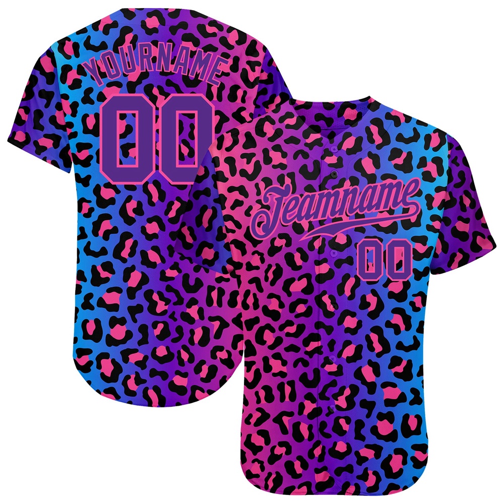 Purple Purple-Pink 3D Pattern Design Leopard Authentic Baseball Jersey, Custom Baseball Jersey, Personalized Sport Jersey