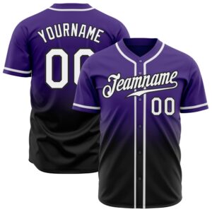 Purple White-Black Authentic Fade Fashion Baseball Jersey,…