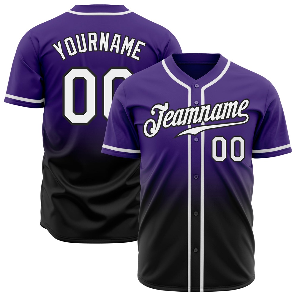 Purple White-Black Authentic Fade Fashion Baseball Jersey, Custom Baseball Jersey, Personalized Sport Jersey