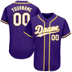 Purple White-Gold Authentic Baseball Jersey, Custom Baseball…
