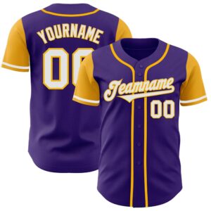 Purple White-Gold Authentic Two Tone Baseball Jersey,…