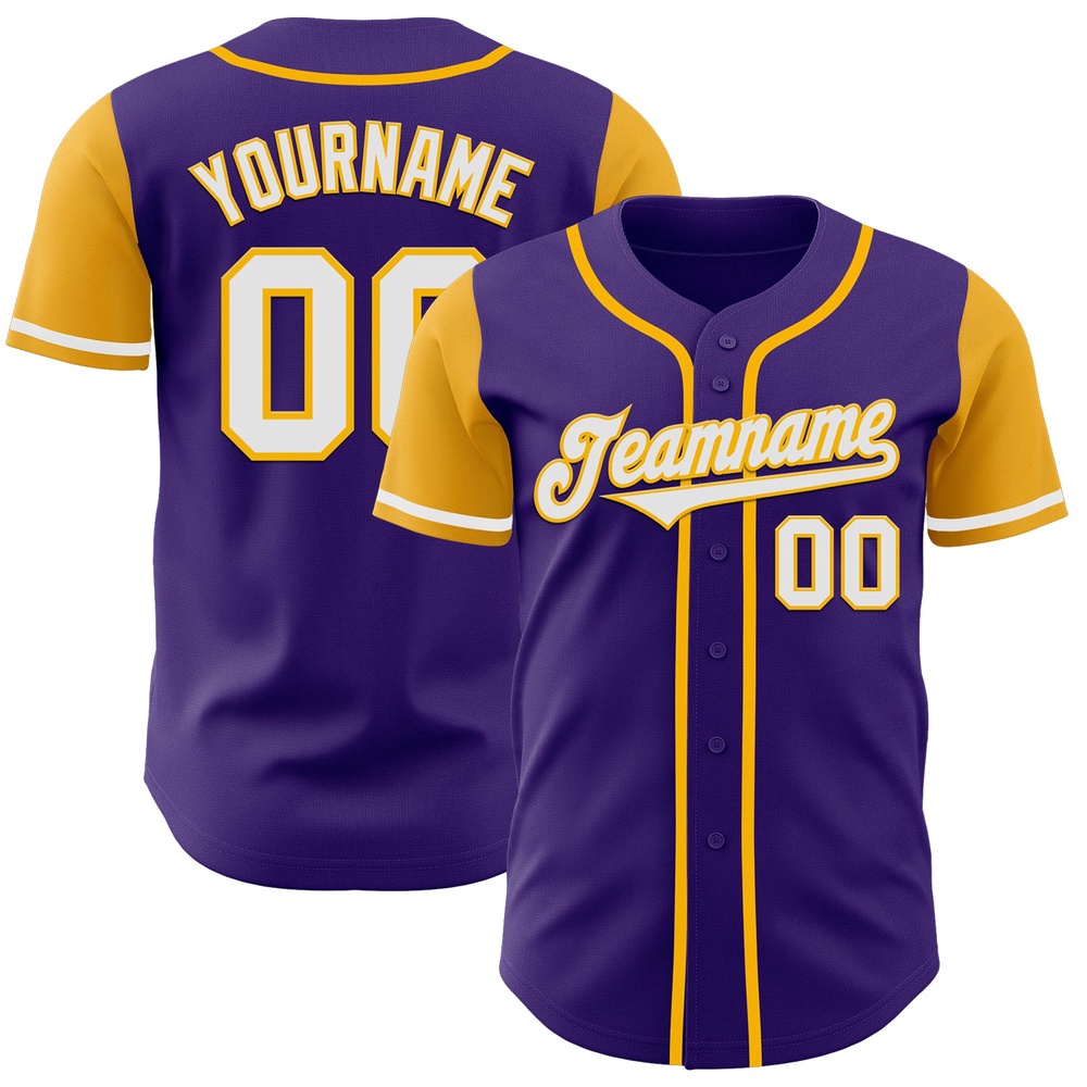 Purple White-Gold Authentic Two Tone Baseball Jersey, Custom Baseball Jersey, Personalized Sport Jersey Purple White-Gold Authentic Two Tone Baseball Jersey, Custom Baseball Jersey, Personalized Sport Jersey