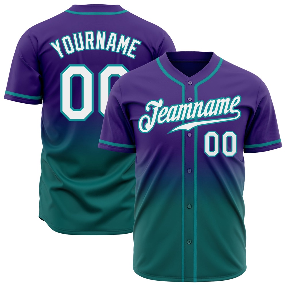 Purple White-Teal Authentic Fade Fashion Baseball Jersey, Custom Baseball Jersey, Personalized Sport Jersey
